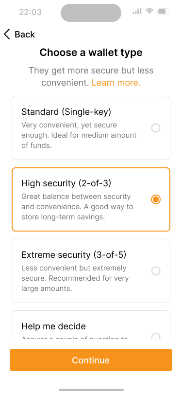 Screen to choose between popular multi-key configurations.